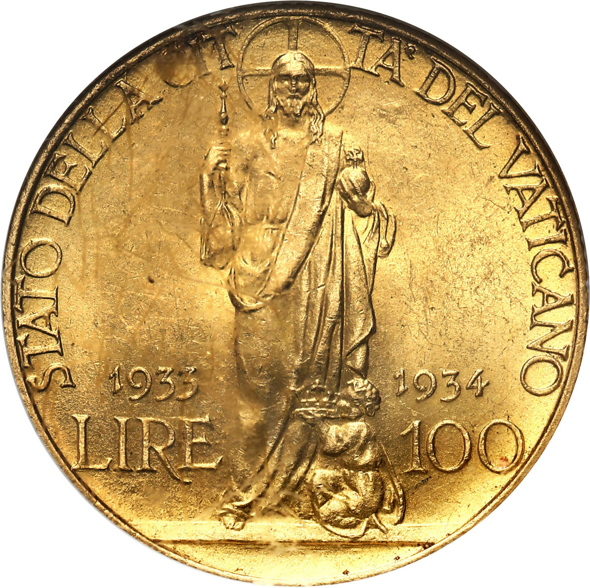 Watykan. Pius XI. 100 lire (1933-1934) NGC MS63 – PIĘKNE